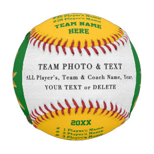 Green Gold Personalised Baseball Ball Thanks Coach