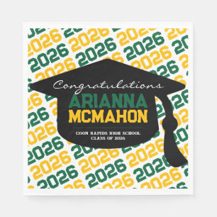 Green & Gold Personalised Graduation Cap Paper Napkin