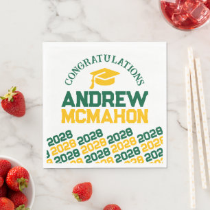 Green & Gold Personalised Graduation Party Paper Napkin
