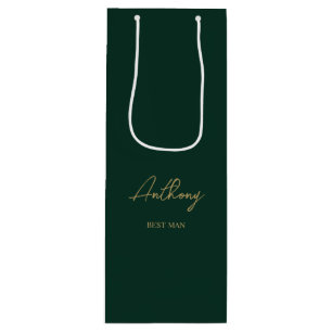 Green & Gold Personalised Name Wedding Party Wine Gift Bag