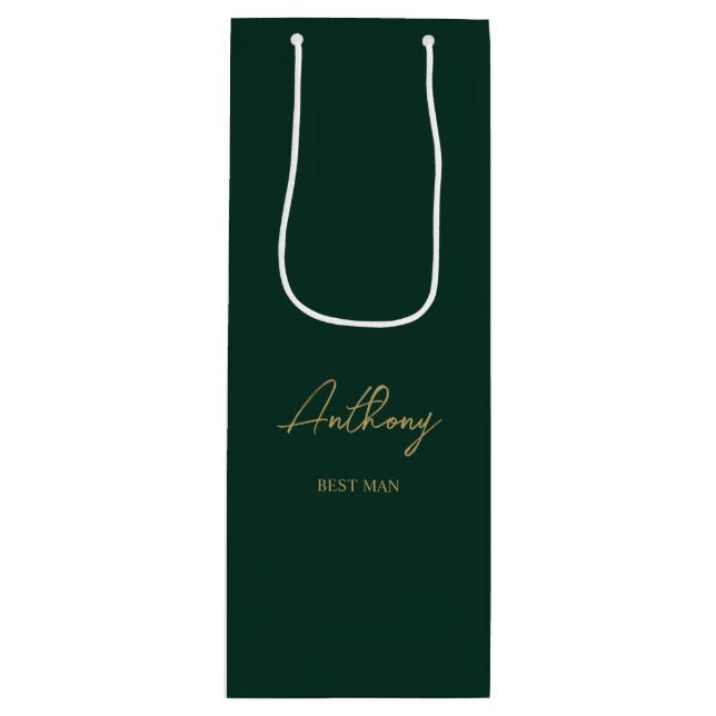 Green & Gold Personalised Name Wedding Party Wine Gift Bag (Front)