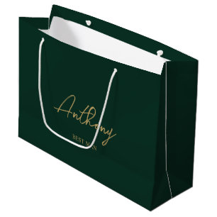 Green & Gold Personalised Wedding Party Name Large Gift Bag