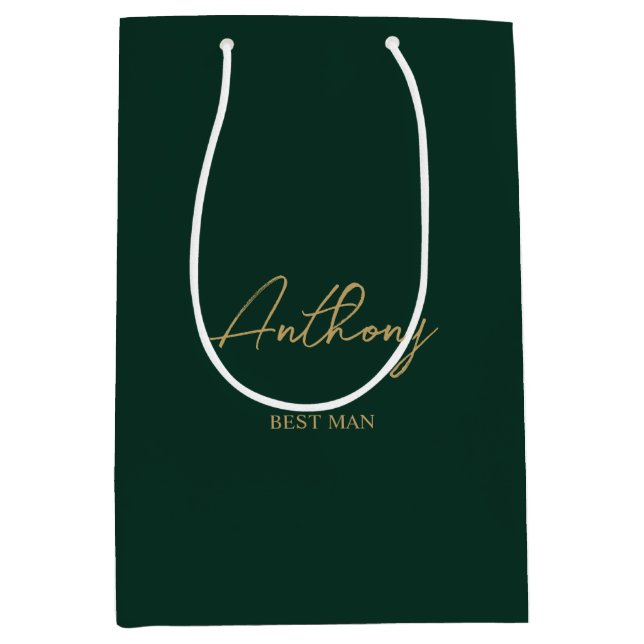 Green & Gold Personalised Wedding Party Name Medium Gift Bag (Front)