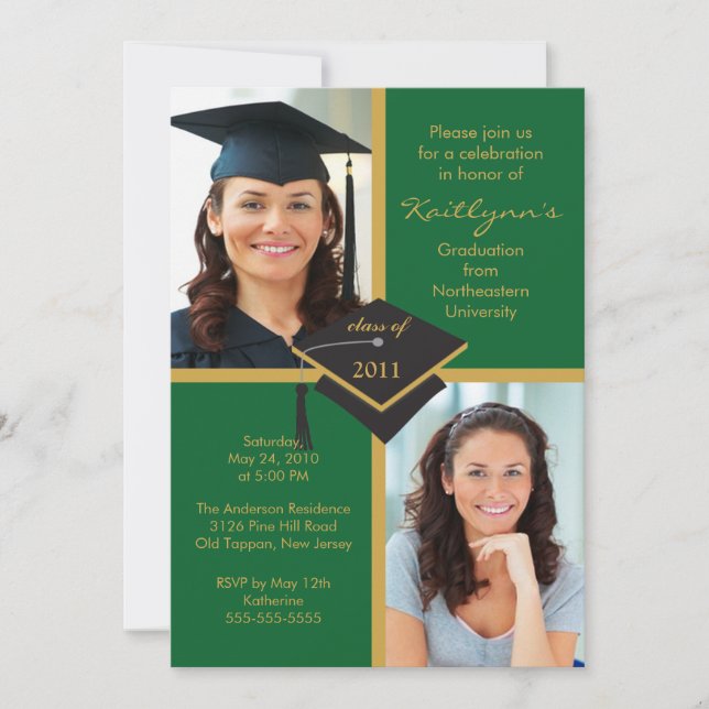 Green & Gold Photo Graduation Invitation (Front)