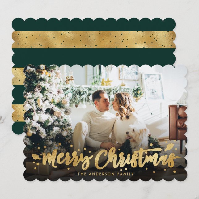 Green Gold Photo Merry Christmas Card (Front/Back)