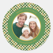 Green Gold Plaid Photo Christmas