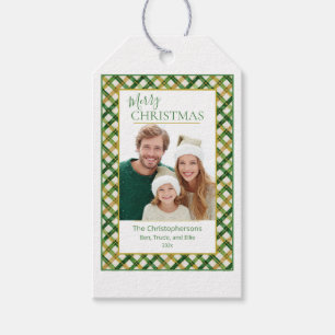 Green Gold Plaid Photo Christmas Gift Tags