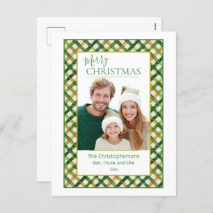 Green Gold Plaid Photo Christmas Postcard
