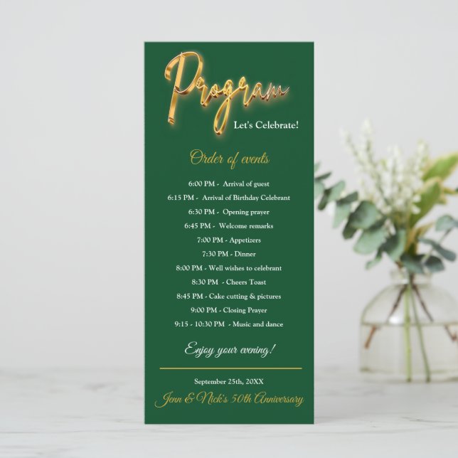Green & Gold Program 3d Gold Tex Minimalist Design Menu (Standing Front)