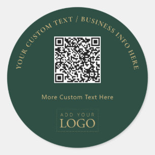 Green & Gold Promotional Business Logo QR Code Classic Round Sticker