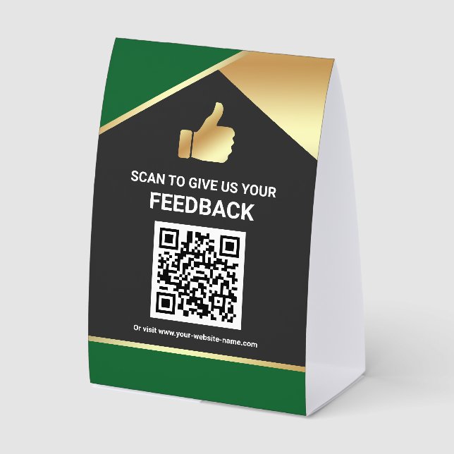 Green Gold QR Code Customer Feedback Review (Front)