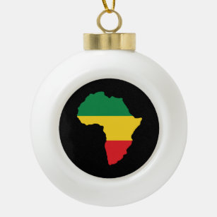 Green, Gold & Red Africa Flag Ceramic Ball Christmas Ornament