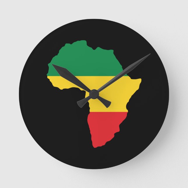 Green, Gold & Red Africa Flag Round Clock (Front)