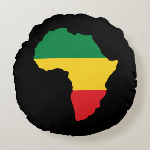 Green, Gold & Red Africa Flag Round Cushion