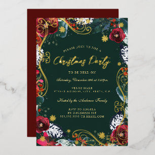 Green Gold Red Floral Swirl Christmas Party 