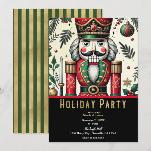 Green Gold Red Nutcracker Christmas Holiday Party Invitation