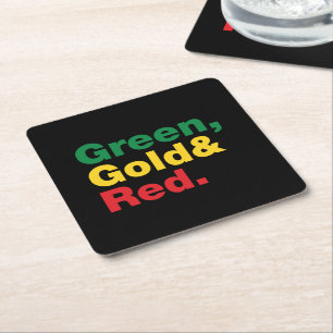 Green, Gold & Red. Square Paper Coaster