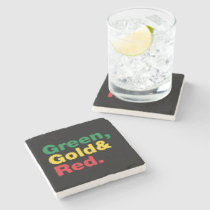 Green, Gold & Red. Stone Coaster