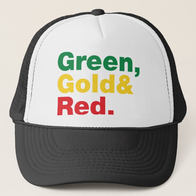 Green, Gold & Red. Trucker Hat (Front)
