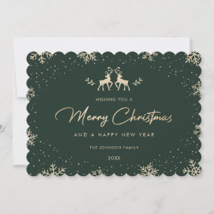 Green Gold Reindeer Snowflake Holiday Card