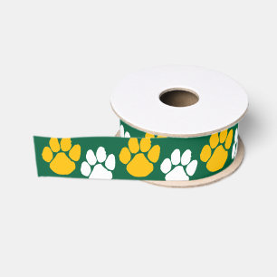 Green & Gold Repeating Pawprint Grosgrain Ribbon