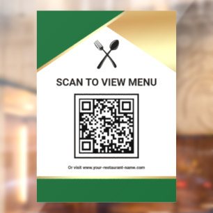 Green Gold Restaurant Digital QR Code Menu Window Cling