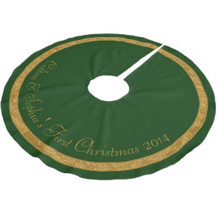 Green Gold Ring Personalised Family Couple Brushed Polyester Tree Skirt