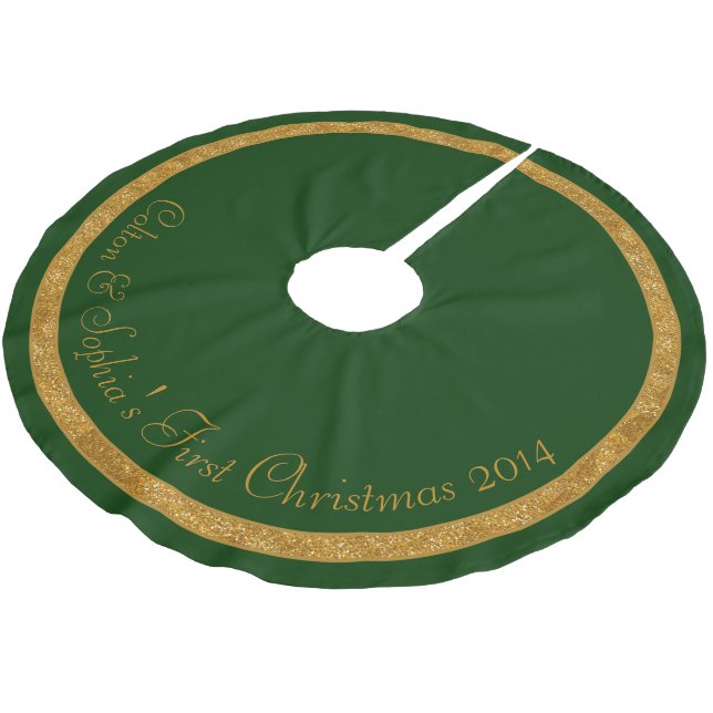 Green Gold Ring Personalised Family Couple Brushed Polyester Tree Skirt (Angled)