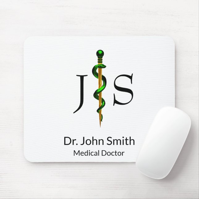 Green Gold Rod of Asclepius Herbal Medical Mouse Mat (With Mouse)