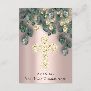 Green Gold Rose First Holy Communion Cross Invitation