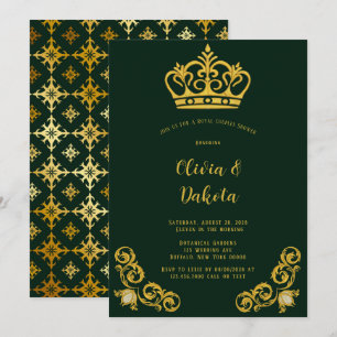 Green & Gold Royal Crown Couples Shower Invitation