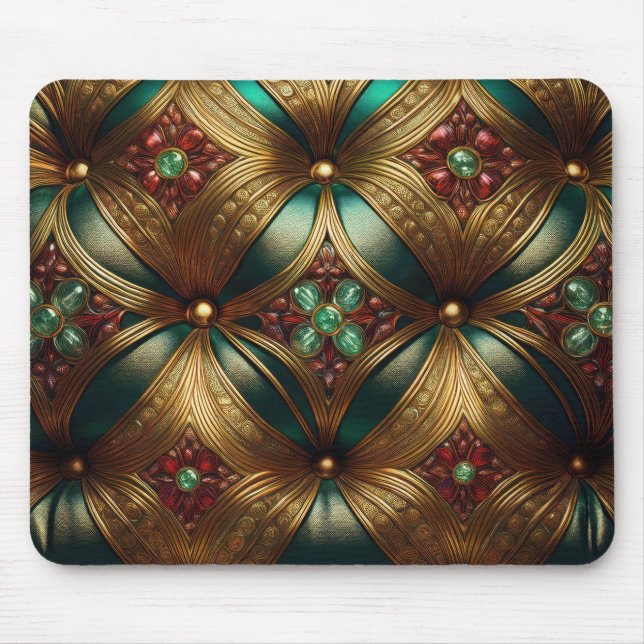 Green Gold Ruby Emerald Pattern Mouse Mat (Front)