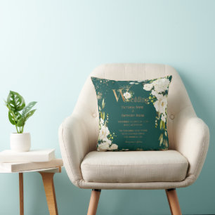 Green Gold Rustic Floral Wedding Keepsake Cushion