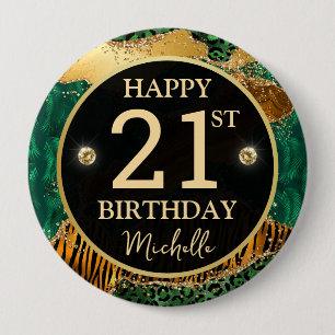 Green Gold Safari Agate Birthday Badge