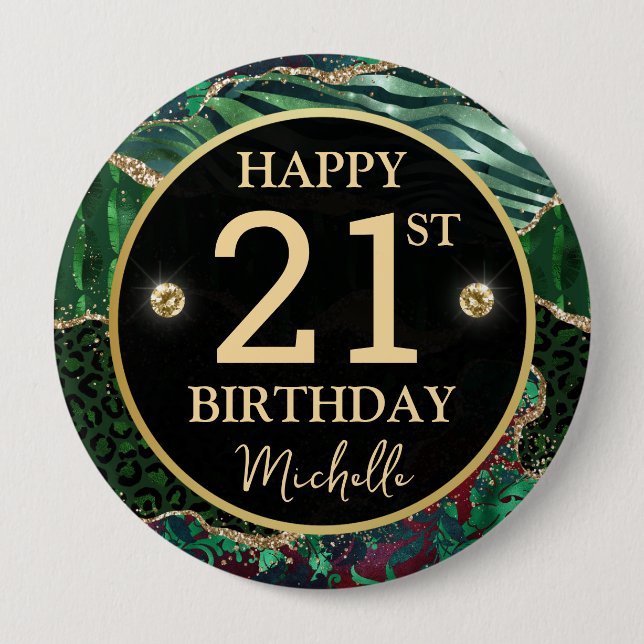Green Gold Safari Agate Birthday Badge (Front)