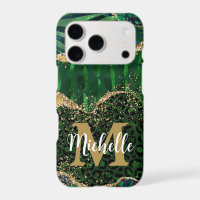 Green & Gold Safari Animal Glitter Agate Monogram