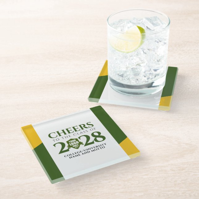 Green Gold School College University Graduation Glass Coaster (Angled)