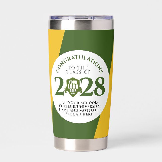 Green Gold School College University Graduation Insulated Tumbler (Front)
