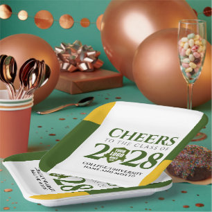 Green Gold School College University Graduation Paper Plate