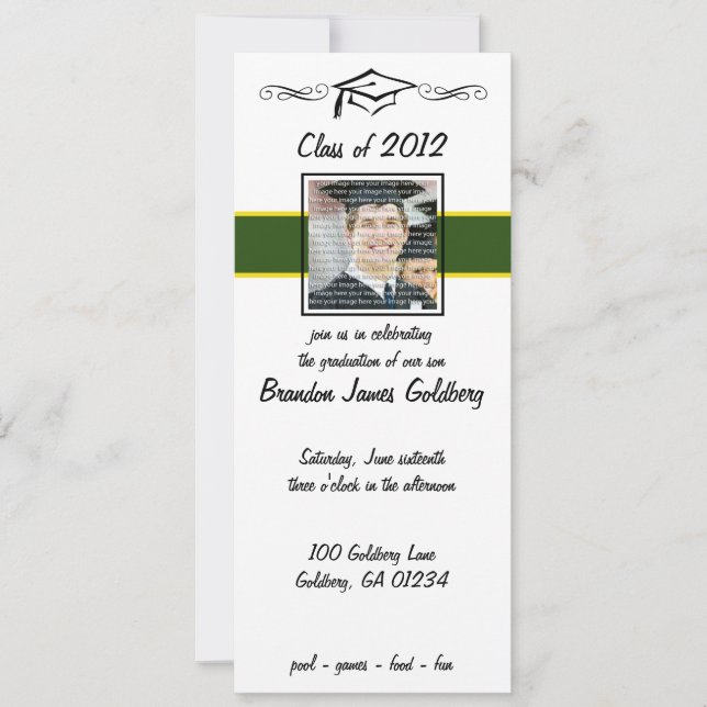 Green & Gold School Graduation Invitations (Front)