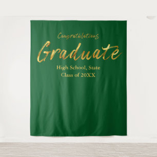 Green Gold Script Congratulations Graduate Tapestry