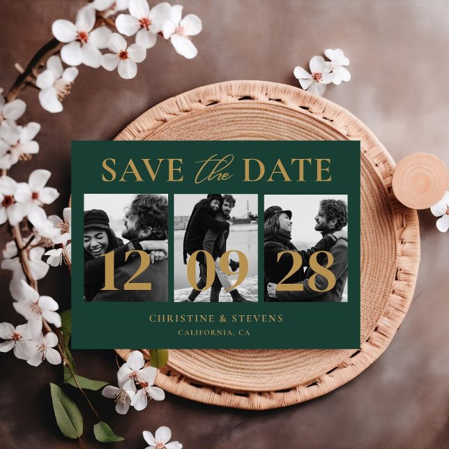 Green Gold Script Wedding Save The Date Photo Postcard (Creator Uploaded)