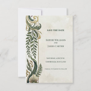 Green Gold Scroll Save The Date Card