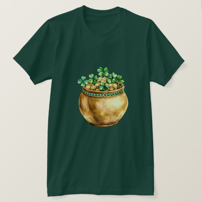 Green Gold Shamrock Pot of Gold T-Shirt (Design Front)