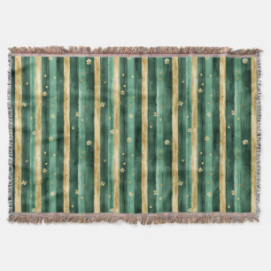 Green Gold Shamrock St. Patrick's Day Stripes Throw Blanket