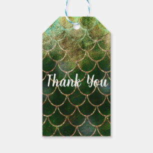 Green & Gold Shimmer Mermaid Fish Scales Gift Tags