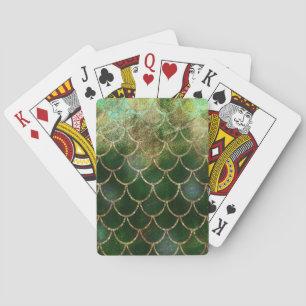 Green & Gold Shimmer Mermaid Fish Scales Playing Cards