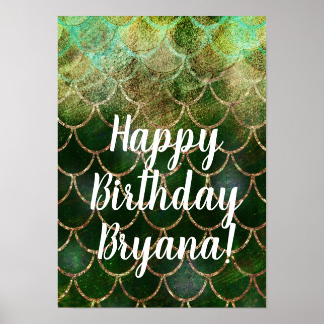 Green & Gold Shimmer Mermaid Fish Scales Poster (Front)