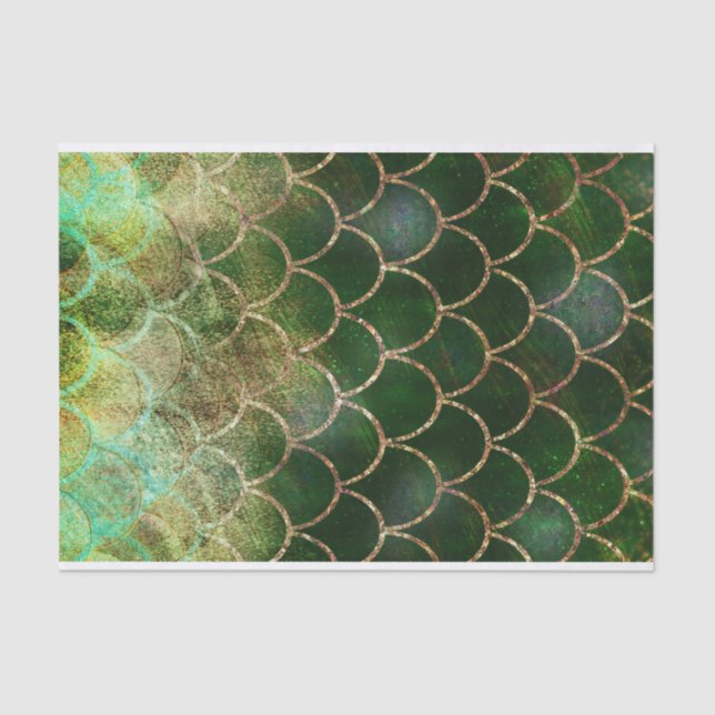 Green & Gold Shimmer Mermaid Fish Scales Tissue Paper (Front)