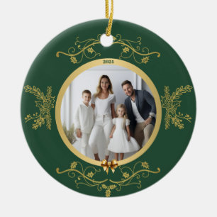 Green-Gold Shimmering Seasons Christmas Ceramic Tree Decoration